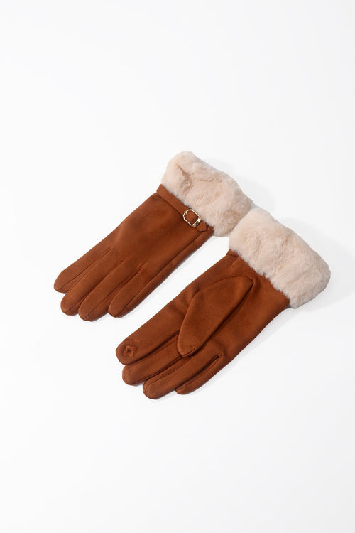 Brown Faux Fur Trim Gloves