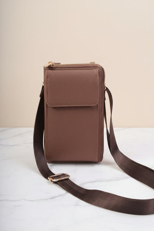 Brown Faux Leather Crossbody Phone Bag