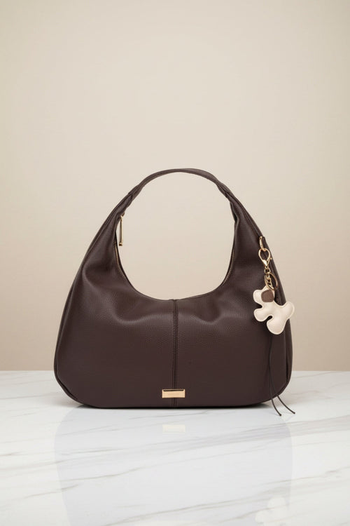 Brown Faux Leather Dog Charm Hobo Shoulder Bag