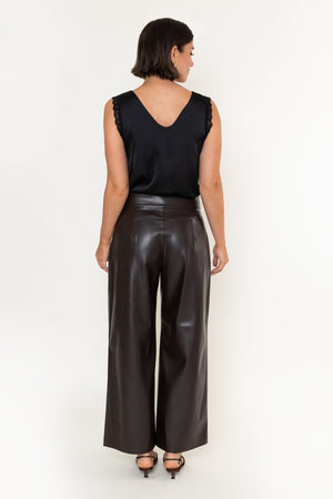 Carraig Donn Brown Faux Leather High Waisted Wide Leg Trousers