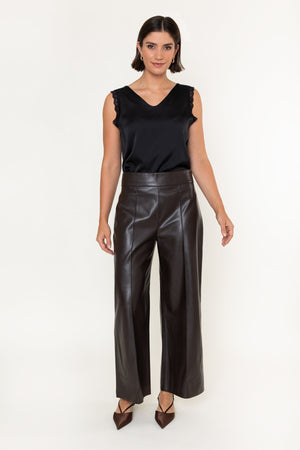 Carraig Donn Brown Faux Leather High Waisted Wide Leg Trousers