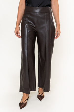 Carraig Donn Brown Faux Leather High Waisted Wide Leg Trousers