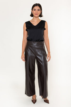 Carraig Donn Brown Faux Leather High Waisted Wide Leg Trousers
