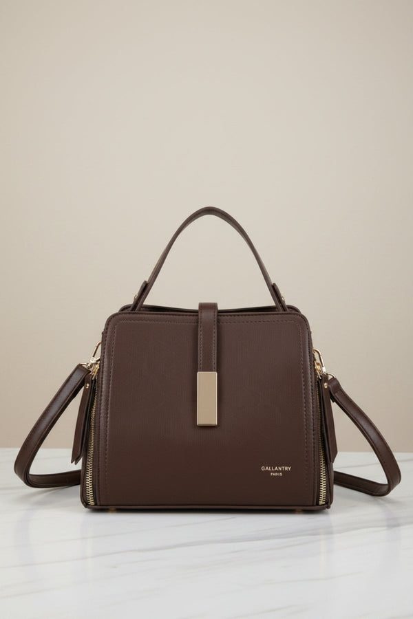 Carraig Donn Brown Faux Leather Metal Detail Top Handle Tote Bag