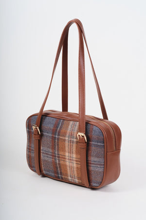 Carraig Donn Brown Faux Leather Tartan Print Bowling Bag