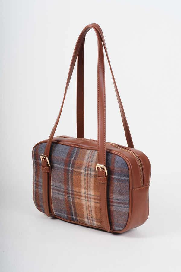 Carraig Donn Brown Faux Leather Tartan Print Bowling Bag