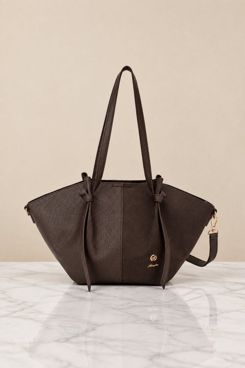Brown Faux Leather Winged Shoulder Tote Bag