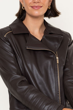 Carraig Donn Brown Faux Leather Zip Biker Jacket