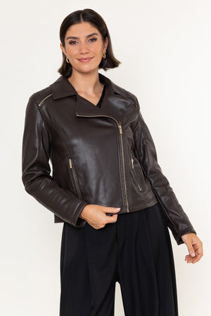 Carraig Donn Brown Faux Leather Zip Biker Jacket