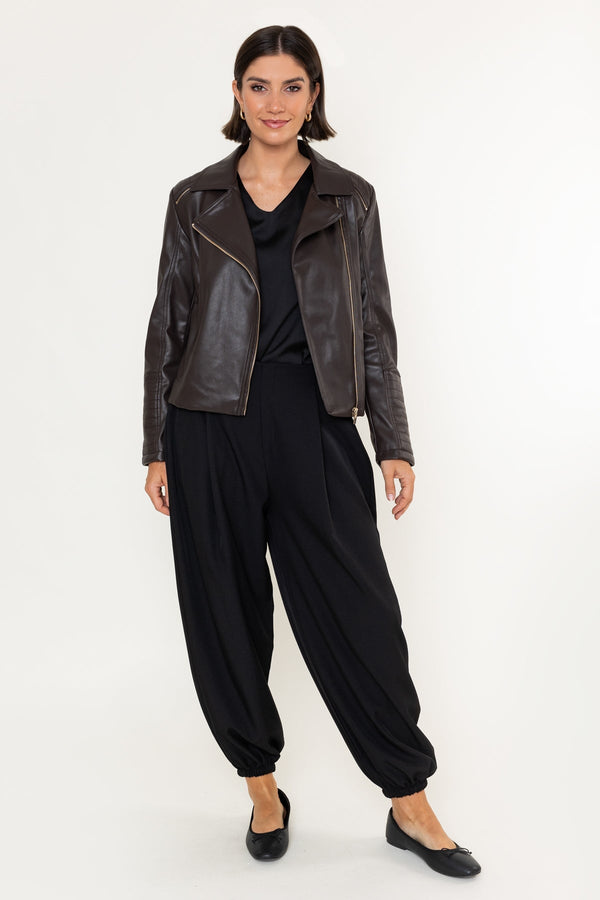 Carraig Donn Brown Faux Leather Zip Biker Jacket