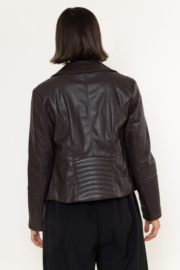 Carraig Donn Brown Faux Leather Zip Biker Jacket