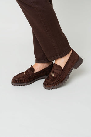 Carraig Donn Brown Faux Suede Charm Detail Chunky Sole Loafers