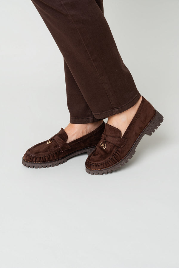 Carraig Donn Brown Faux Suede Charm Detail Chunky Sole Loafers