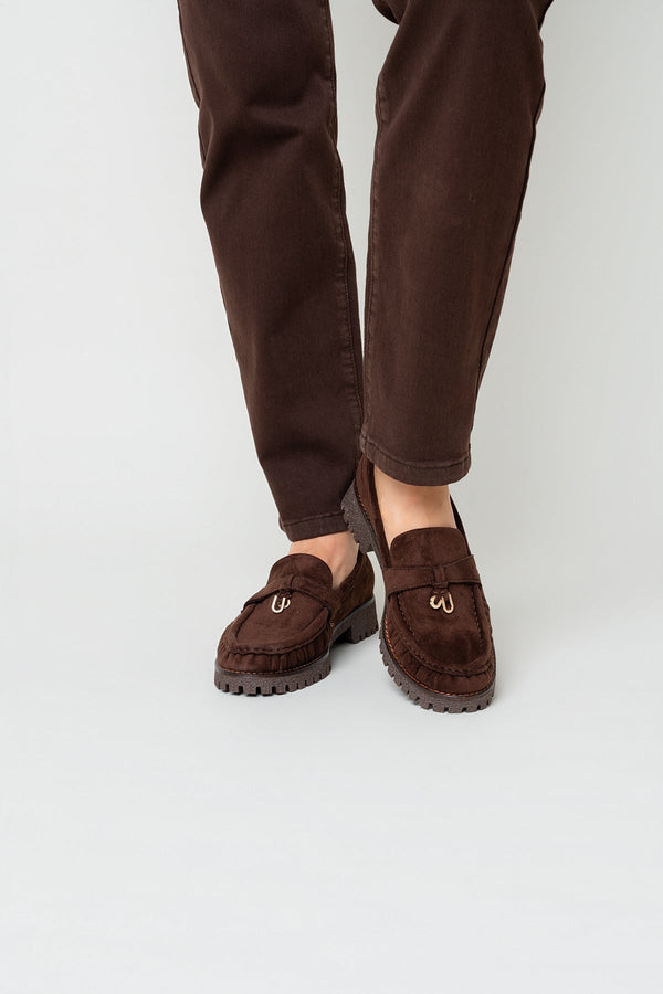 Carraig Donn Brown Faux Suede Charm Detail Chunky Sole Loafers