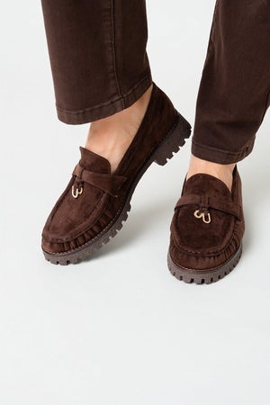 Carraig Donn Brown Faux Suede Charm Detail Chunky Sole Loafers