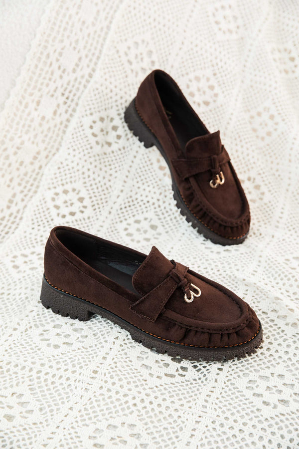 Carraig Donn Brown Faux Suede Charm Detail Chunky Sole Loafers