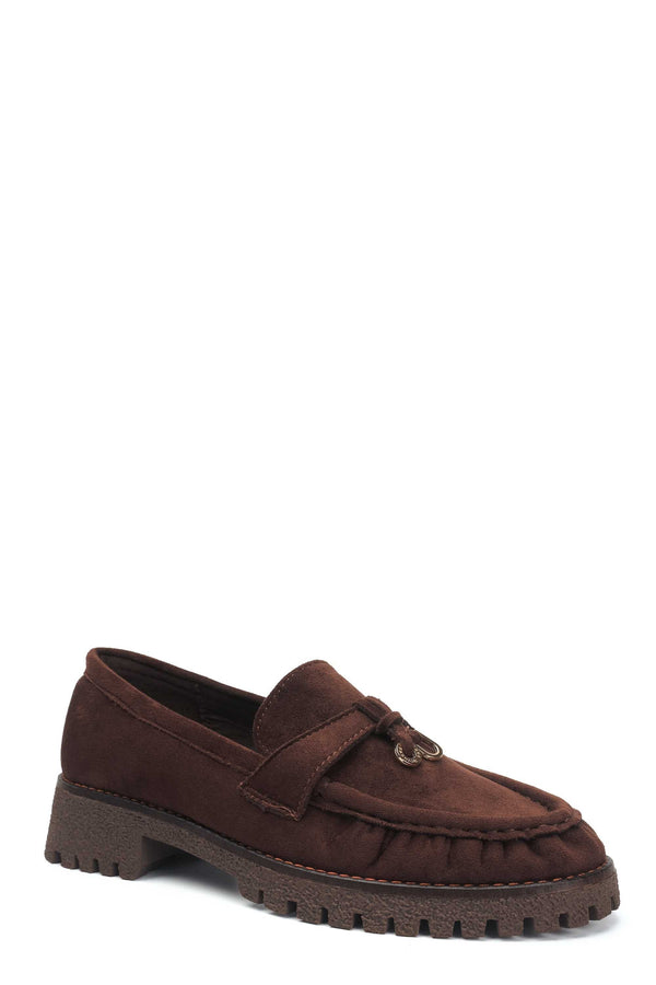 Carraig Donn Brown Faux Suede Charm Detail Chunky Sole Loafers