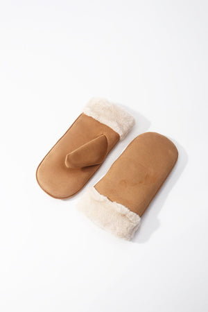 Carraig Donn Brown Faux Suede Faux Fur Trim Mitten Gloves