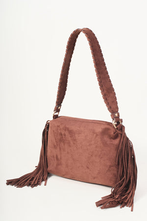 Carraig Donn Brown Faux Suede Fringe Shoulder Bag
