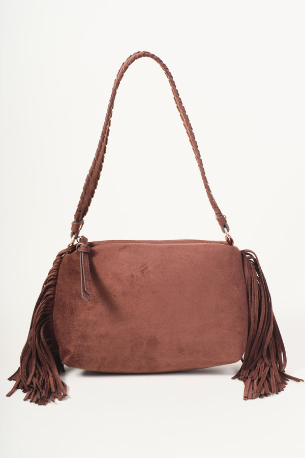 Carraig Donn Brown Faux Suede Fringe Shoulder Bag