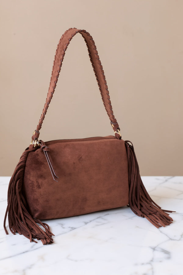 Carraig Donn Brown Faux Suede Fringe Shoulder Bag