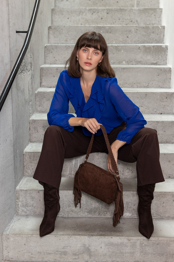 Carraig Donn Brown Faux Suede Fringe Shoulder Bag