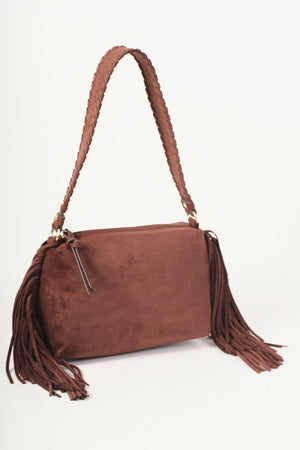 Carraig Donn Brown Faux Suede Fringe Shoulder Bag