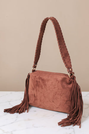 Carraig Donn Brown Faux Suede Fringe Shoulder Bag