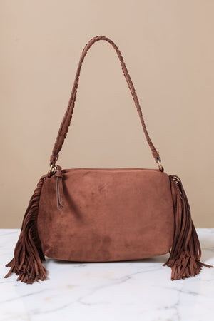 Carraig Donn Brown Faux Suede Fringe Shoulder Bag