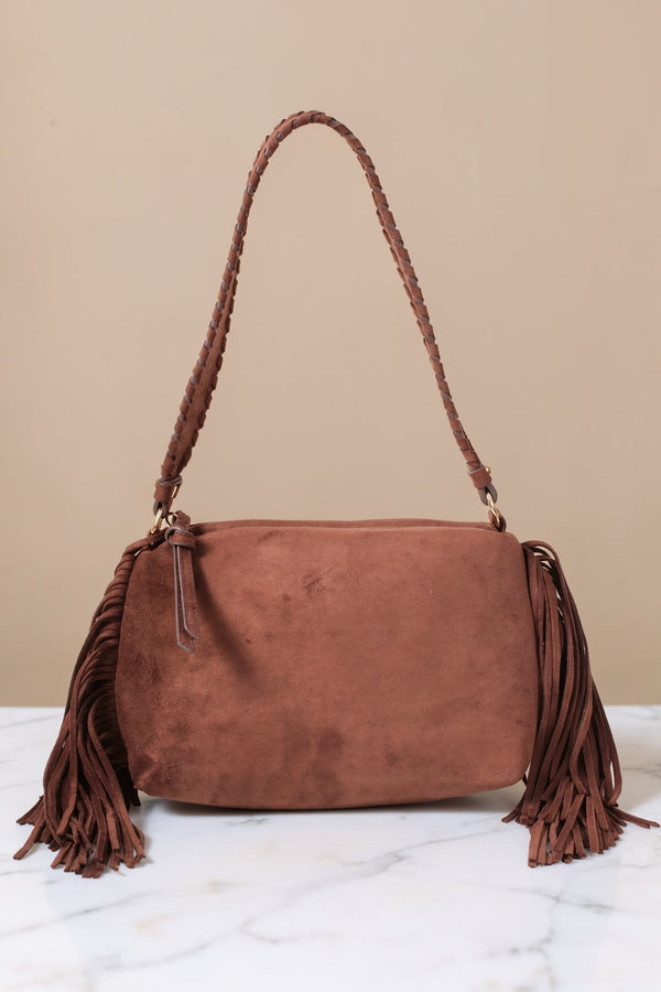 Carraig Donn Brown Faux Suede Fringe Shoulder Bag