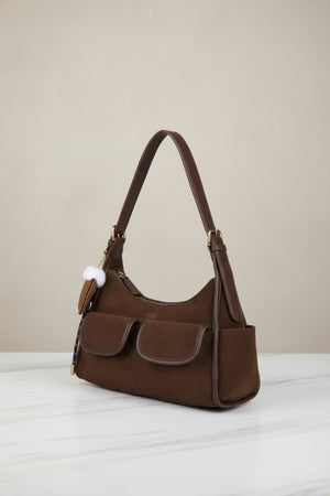 Carraig Donn Brown Faux Suede Front Pocket Hobo Shoulder Bag