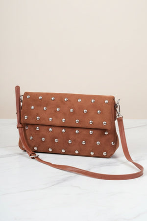 Carraig Donn Brown Faux Suede Silver Studded Shoulder Bag