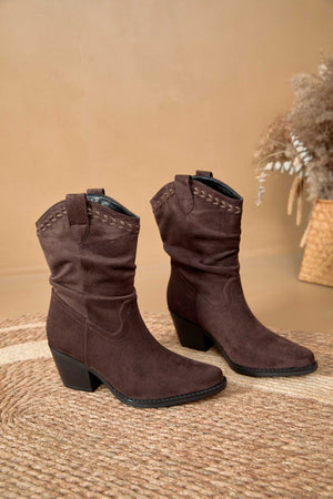 Carraig Donn Brown Faux Suede Slouchy Cowboy Ankle Boots