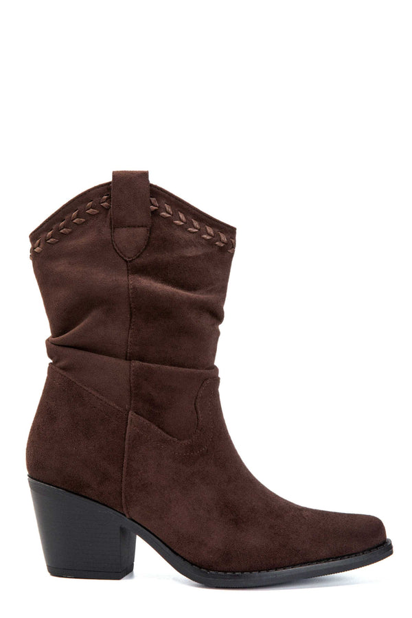 Carraig Donn Brown Faux Suede Slouchy Cowboy Ankle Boots