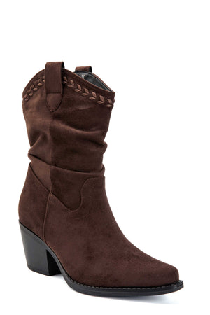 Carraig Donn Brown Faux Suede Slouchy Cowboy Ankle Boots