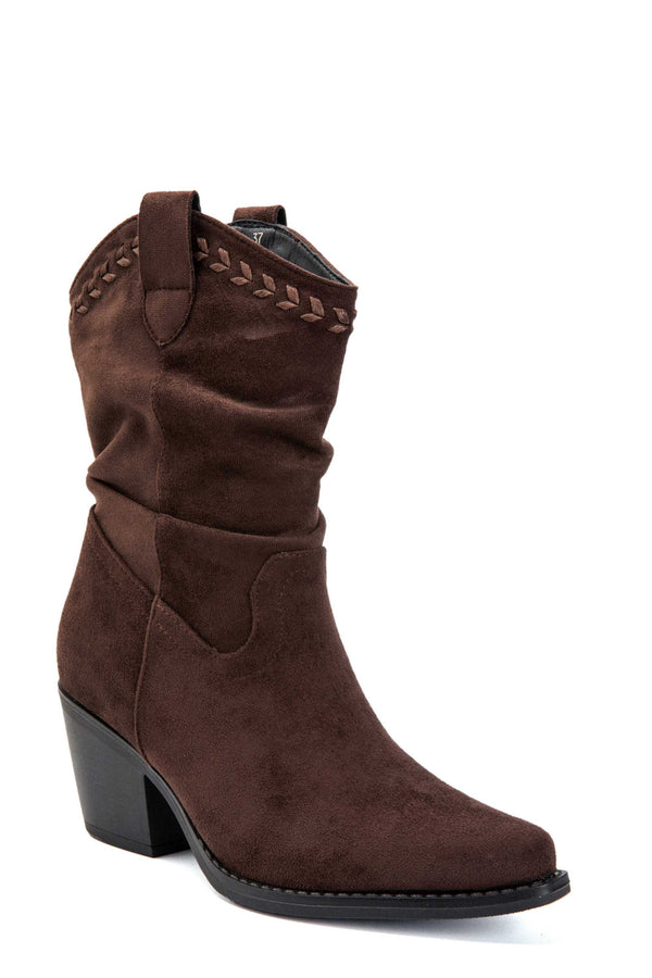 Carraig Donn Brown Faux Suede Slouchy Cowboy Ankle Boots