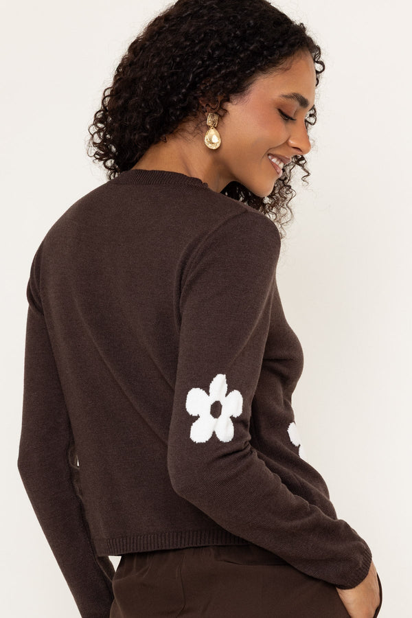 Carraig Donn Brown Floral Knit Long Sleeve Jumper