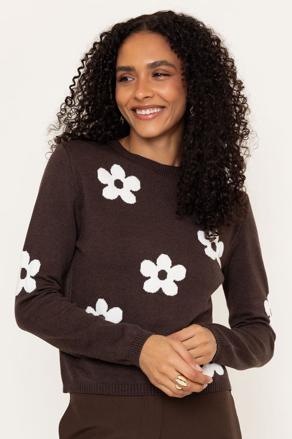Carraig Donn Brown Floral Knit Long Sleeve Jumper