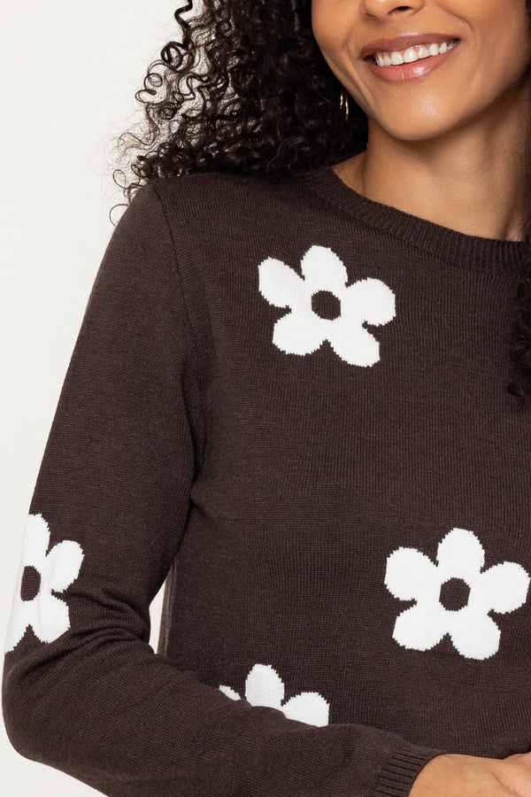 Carraig Donn Brown Floral Knit Long Sleeve Jumper