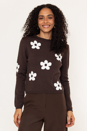 Carraig Donn Brown Floral Knit Long Sleeve Jumper