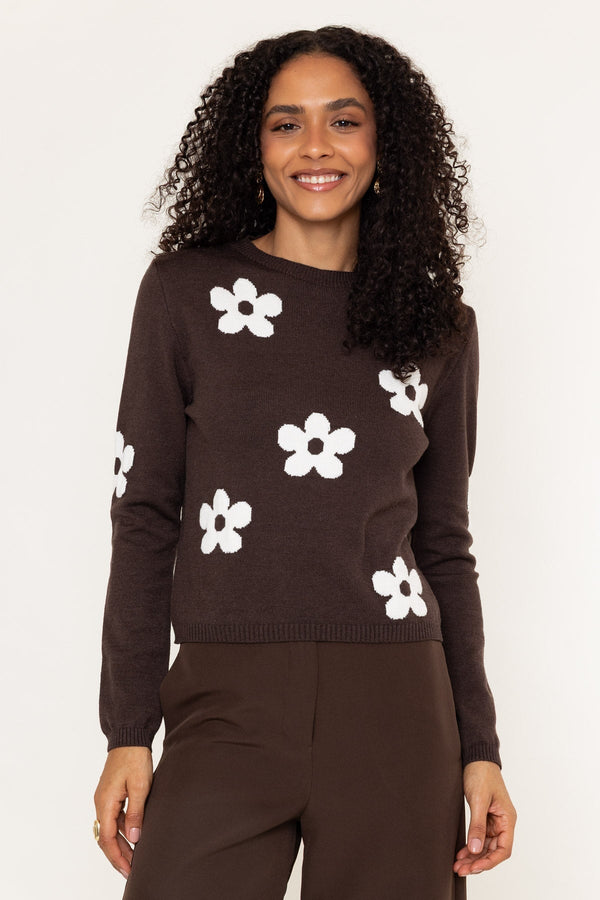 Carraig Donn Brown Floral Knit Long Sleeve Jumper
