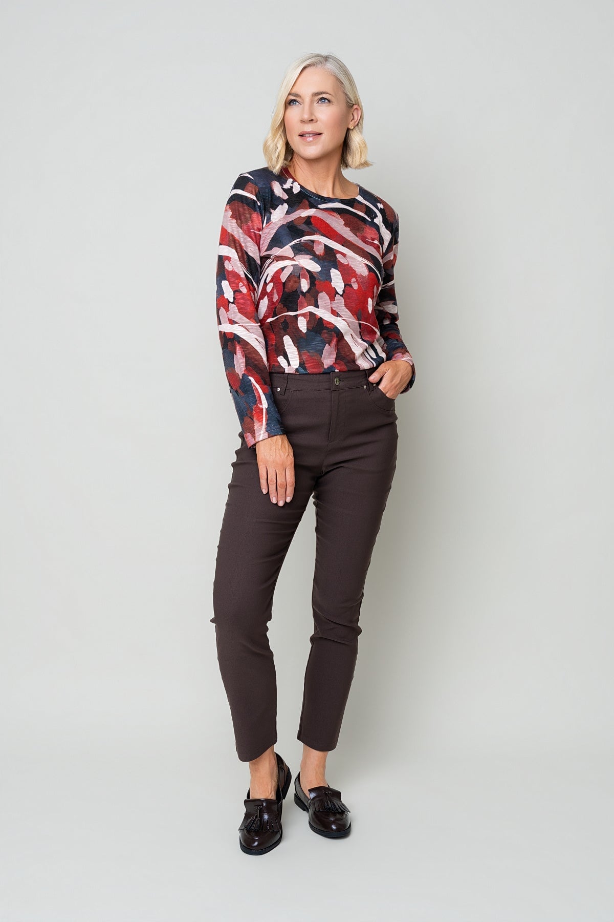 Brown High Waisted Full Length 5 Pocket Bengaline Pants