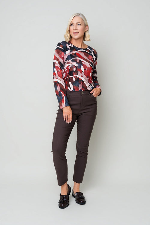 Brown High Waisted Full Length 5 Pocket Bengaline Pants