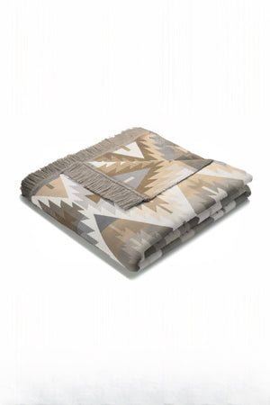Carraig Donn Brown Ikat Diamond Blanket With Fringes