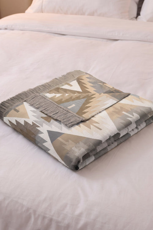 Brown Ikat Diamond Blanket With Fringes