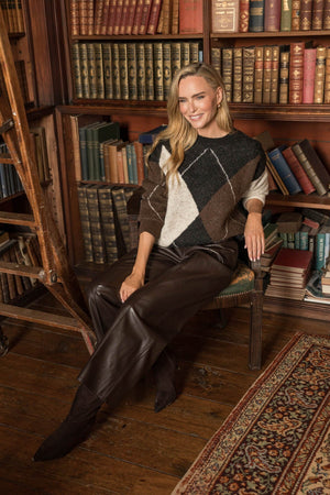 Carraig Donn Brown Knitted Argyle Long Sleeve Jumper