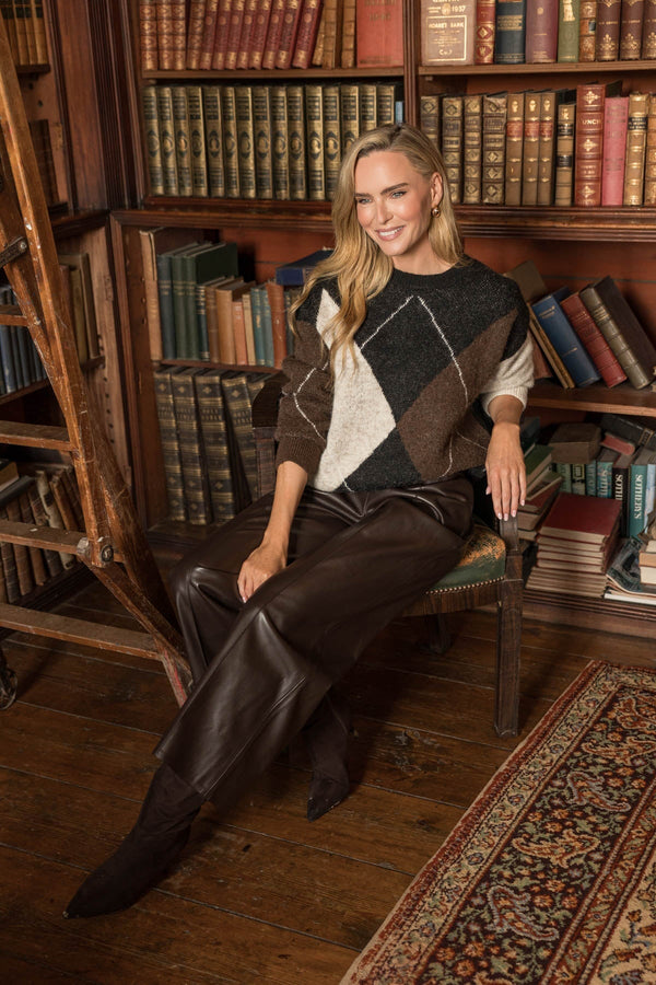 Carraig Donn Brown Knitted Argyle Long Sleeve Jumper