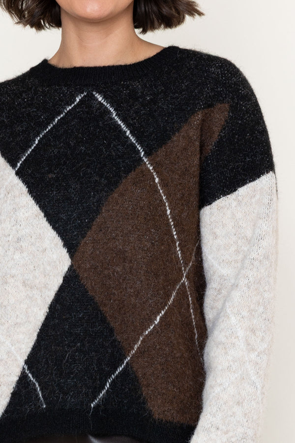 Carraig Donn Brown Knitted Argyle Long Sleeve Jumper