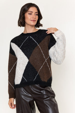 Carraig Donn Brown Knitted Argyle Long Sleeve Jumper