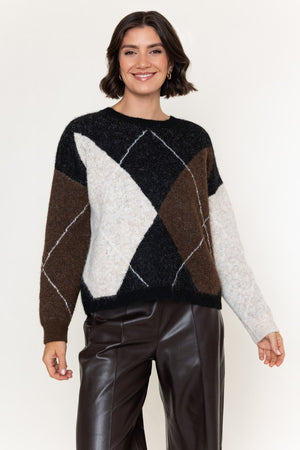 Carraig Donn Brown Knitted Argyle Long Sleeve Jumper